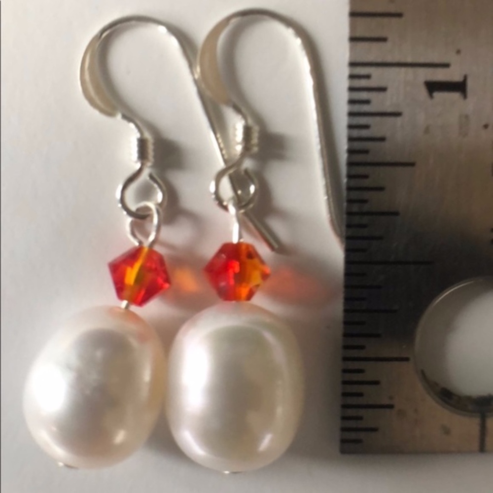Oval White Cultured Pearls Swarovski - 925 Sterling Silver